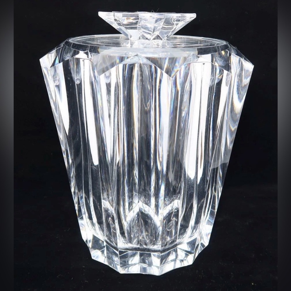 Faceted Clear Crystal Ice Bucket with Lid